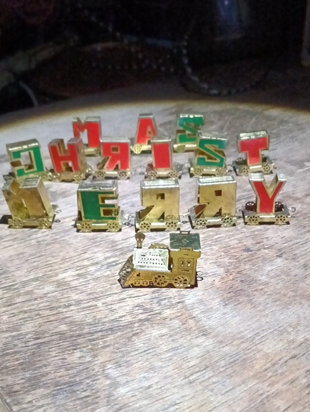 Vintage Gold Tone Holiday Train Letters - Red & Green - Alphabet
